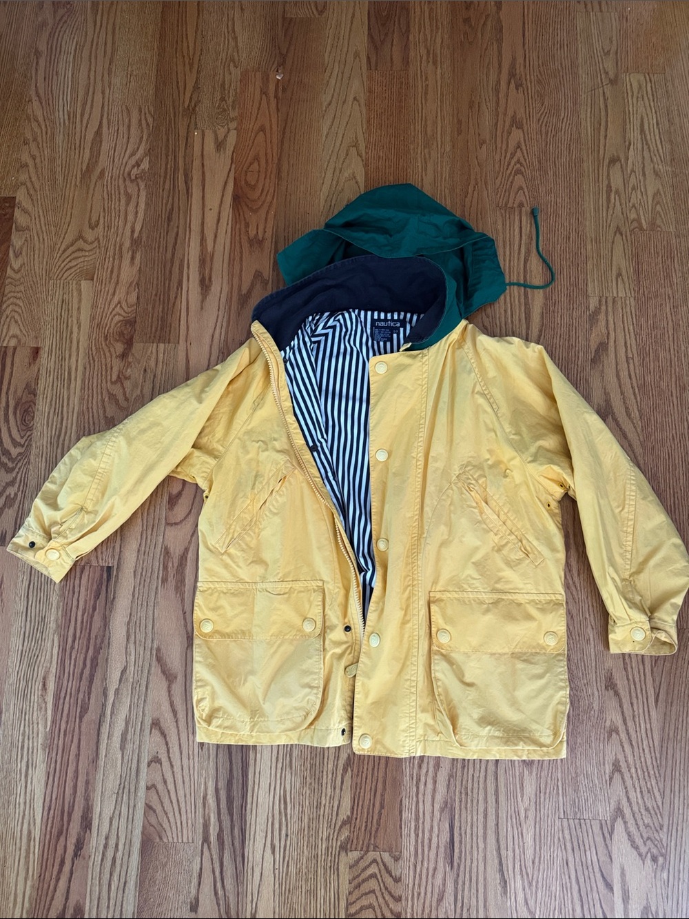 Nautica Vintage Yellow Utility Jacket with Green Hood